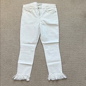 Joes Icon Mid rise Skinny Cropped White Frayed Hem Women Jeans - Size 31